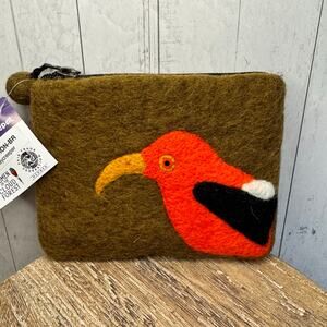 Felted Wool Green Wallet Pouch Scarlett Honeycreeper Makeup Bag New FAST SHIP